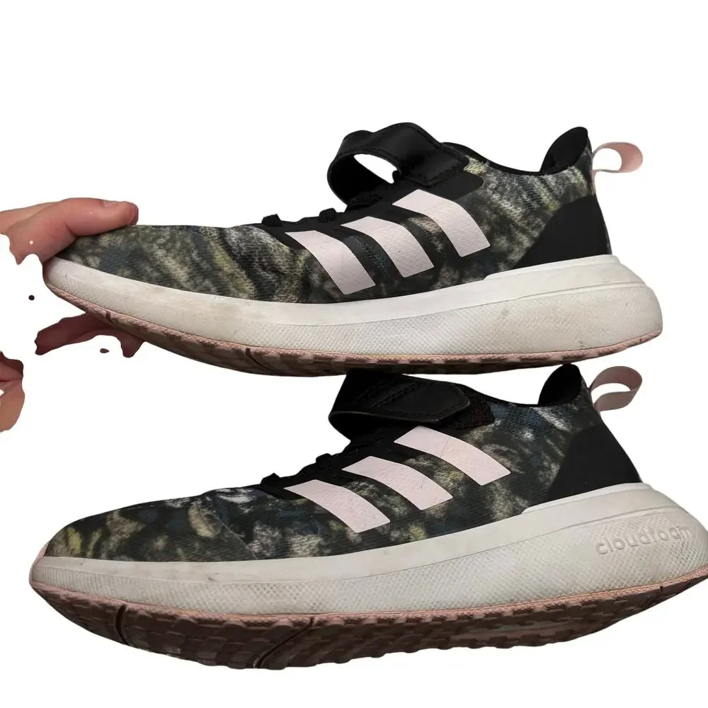 adidas Size 2 Green Camo Athletic Sneakers Lightweight Breathable Mesh Shoes